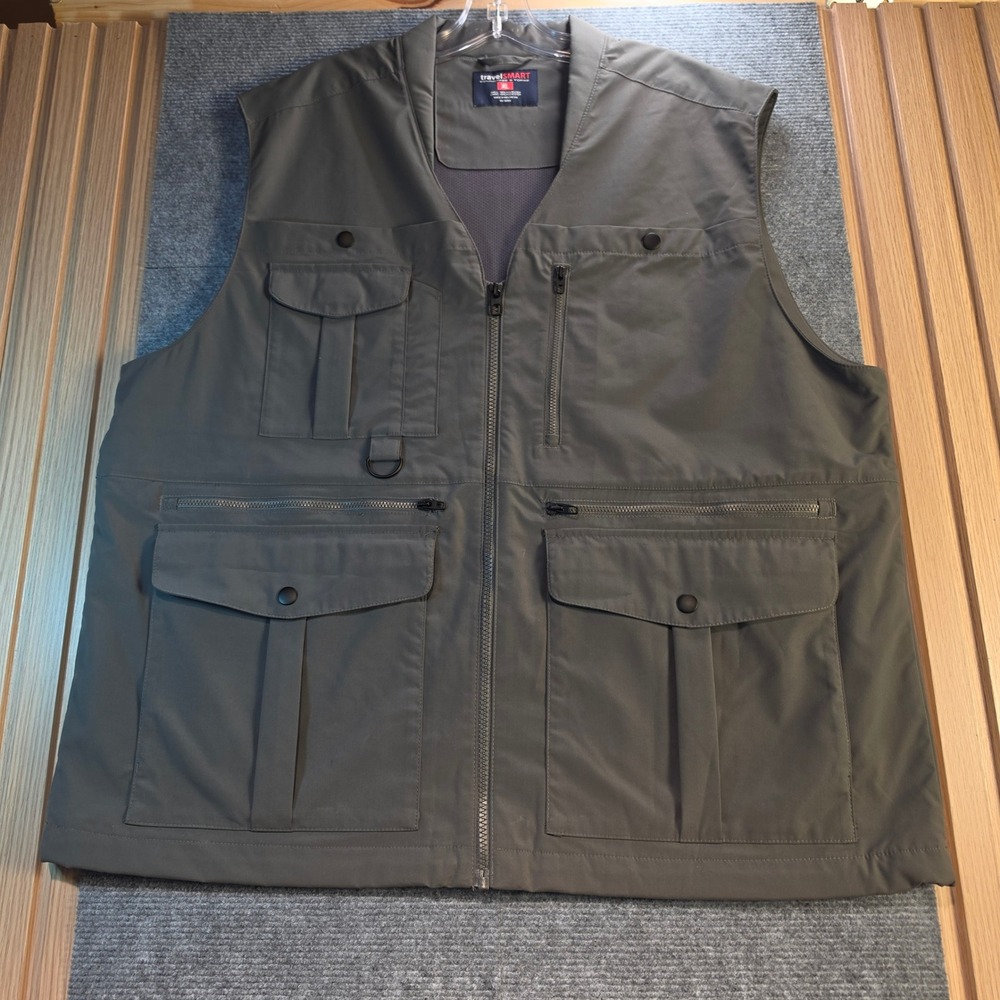 Roundtree & Yorke TravelSmart Vest Mens XL Olive Green Good Utility Multi-Pocket